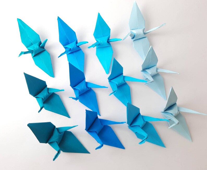 Origami crane blue shade tone Paper cranes Wedding decorations origami gift Party decorations paper anniversary 画像 7