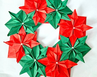 Couronne de Noël, couronne de fleurs, couronnes de fleurs en origami, couronnes et affichettes de porte