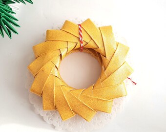 Origami Golden Wreath , Christmas wreath, Christmas decoration, paper decorations Christmas, wreaths & door hangers, Christmas door wreaths