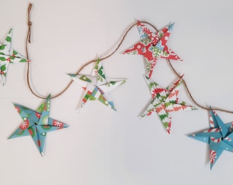 Guirlande d'étoiles en origami | Décoration de Noël | Noël nordique | Décoration de chambre d'enfant | Guirlande d'étoiles en papier