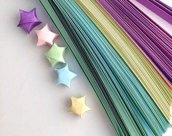 Pastel Origami star paper strips, Star folding paper, Lucky star paper strips, packed of 200 strips,  Diy kit, Diy gift for adults