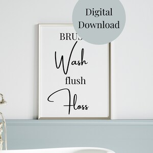 Brush Wash Flush Flosse, Badezimmer Deko Bad Wandkunst Lustiger Spruch für Badezimmer Bad Sprüche Badezimmer Printable Digital Download
