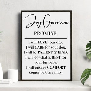 Dog Groomers Promise Wall Art Decor, Dog Grooming Salon Decor, Dog Parlour Signs, Dog Groomer Definition, Dog Grooming Signs