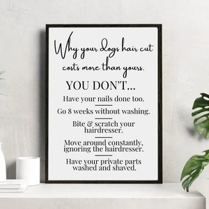 Why Your Dogs Haircut.... Wall Art Decor, Dog Grooming Salon Decor, Dog Parlour Signs, Dog Groomer Definition, Dog Grooming Signs
