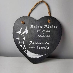 Personalised Laser Engraved Photo Heart Shaped Slate Plaque with stand Memorial