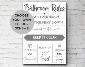 Bathroom Rules Print, Toilet Rules Sign, Bathroom Decor, Loo Decor, Bathroom, Bathroom Wall Art, Funny Bathroom Photo