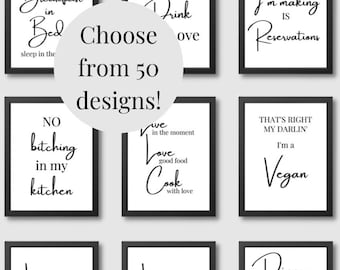 Kitchen Prints, Kitchen Typography, Funny Kitchen Dining Quotes, Kitchen Wall Art, Slogan Print, New Home Gift, Kitchen Decor Gift