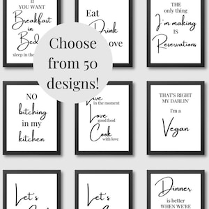 Kitchen Prints, Kitchen Typography, Funny Kitchen Dining Quotes, Kitchen Wall Art, Slogan Print, New Home Gift, Kitchen Decor Gift