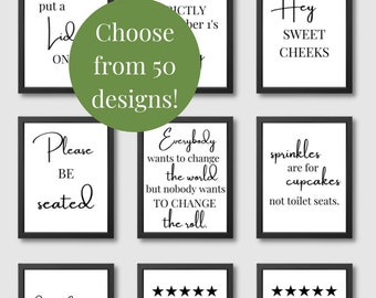 Láminas para baño, tipografías para inodoro, divertidas, minimalistas, frases divertidas, pósteres, arte mural para baño, regalo para casa nueva