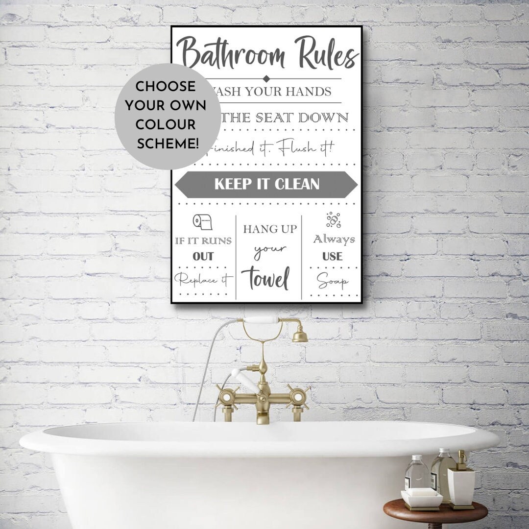 Bathroom Rules Print, Toilet Rules Sign, Bathroom Decor, Loo Decor ...