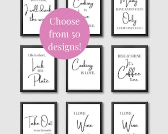 Kitchen Prints, Kitchen Typography, Funny Kitchen Dining Quotes, Kitchen Wall Art, Slogan Print, New Home Gift, Kitchen Décor Gift