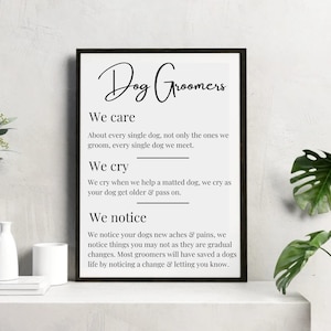 Dog Groomers Facts Wall Art Decor, Dog Grooming Salon Decor, Dog Parlour Signs, Dog Groomer Definition, Dog Grooming Signs