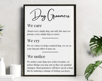 Dog Groomers Facts Wall Art Decor, Dog Grooming Salon Decor, Dog Parlour Signs, Dog Groomer Definition, Dog Grooming Signs