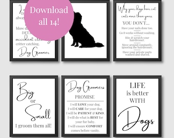 DIGITAL Download Dog Grooming Prints x14 Salon Decor, Dog Parlour Signs, Dog Grooming Signs Digital Download