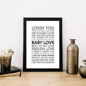 Love Typography Lyrics Print Digital Download | Love Typography Lyrics Wall Art | Love Typography Lyrics Poster A6-A2