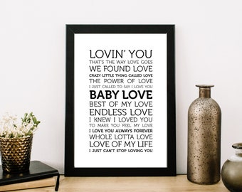 Lámina tipográfica con letras de amor / Arte mural minimalista (Descarga digital)