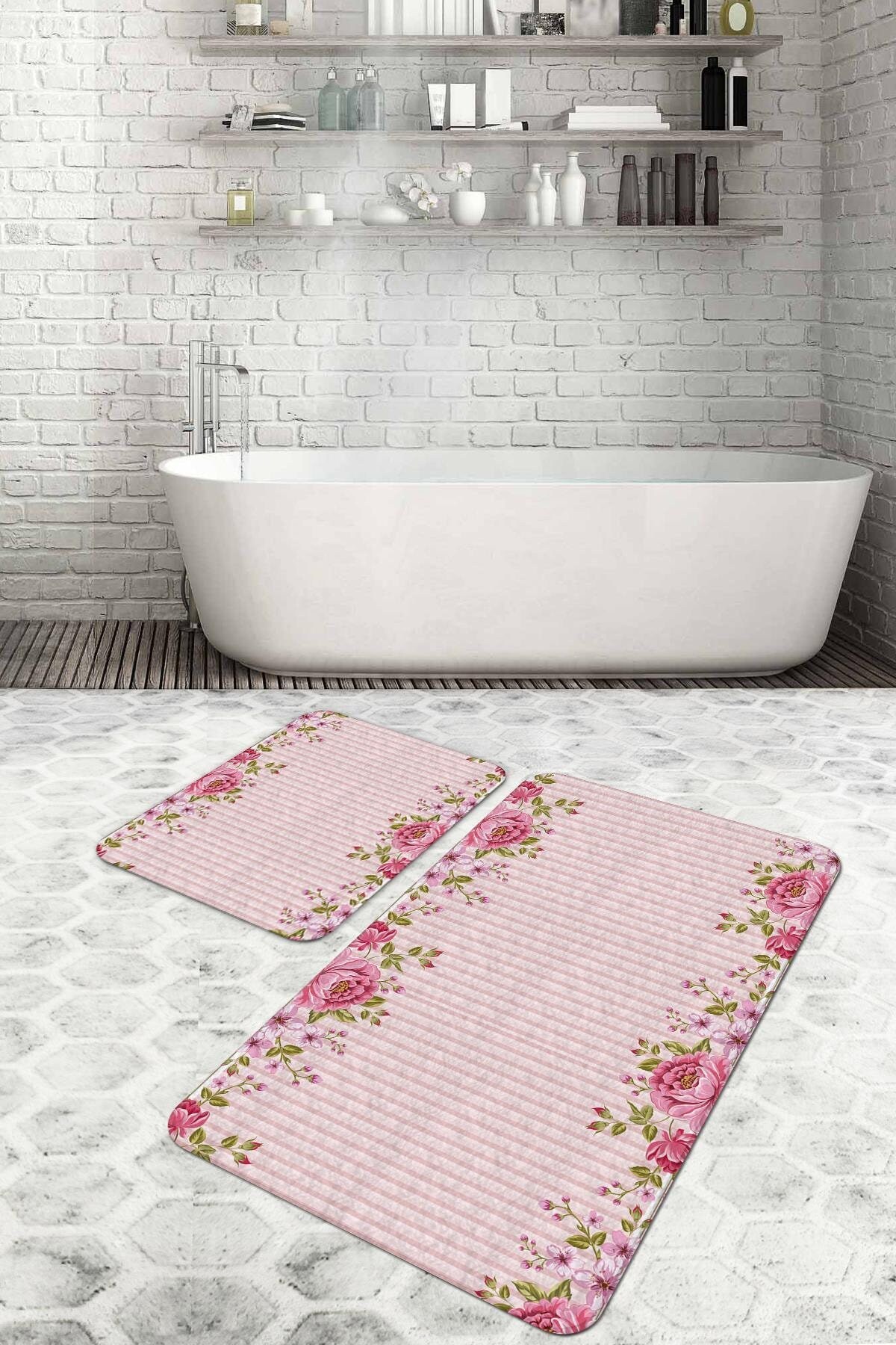 Pink Bathroom Mat Set of 2 Bath Floor Rug NonSlip Mat Etsy