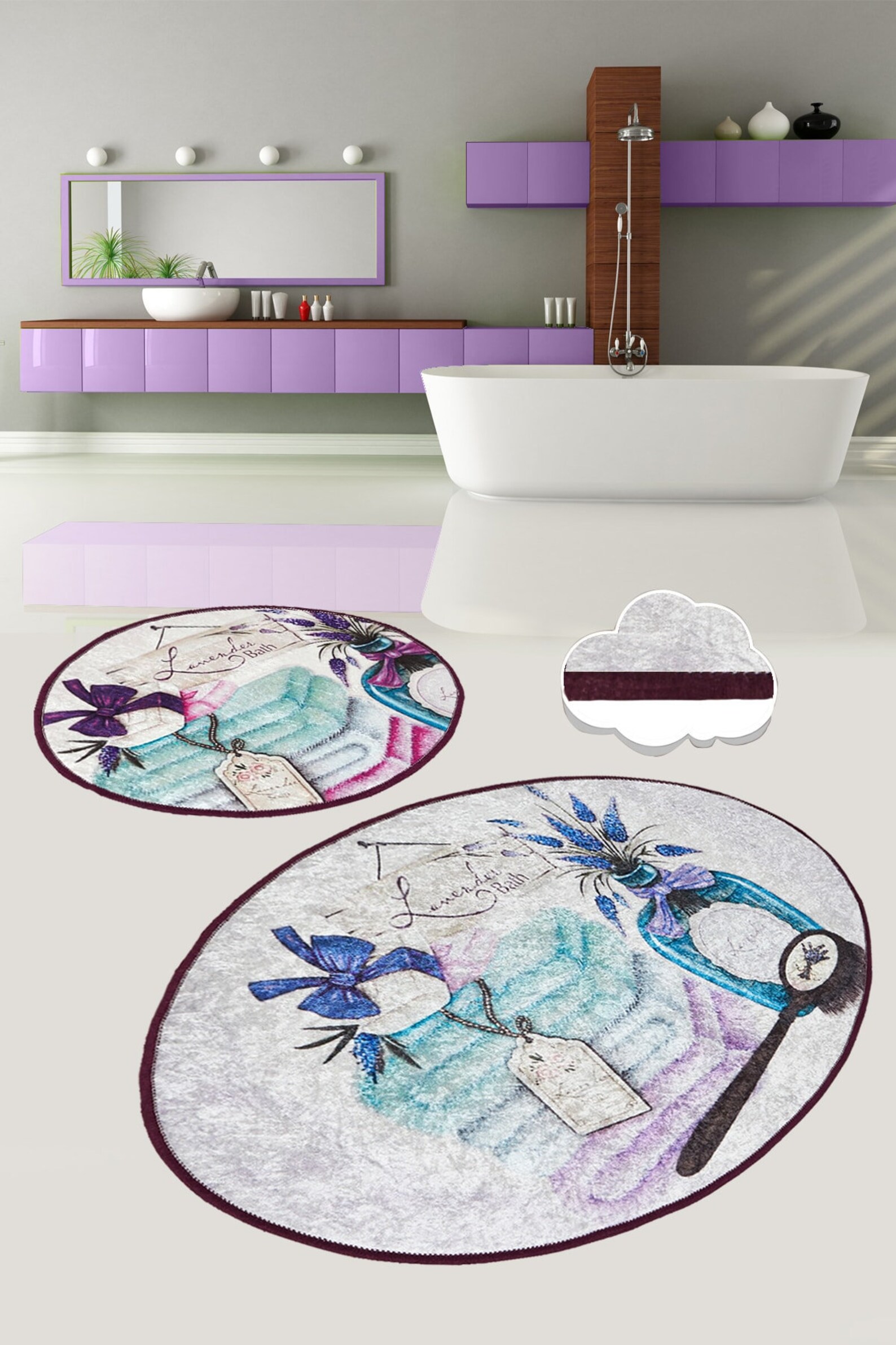 Lilac Oval Bath Mat Set of 2 Modern Rug NonSlip Mat Etsy