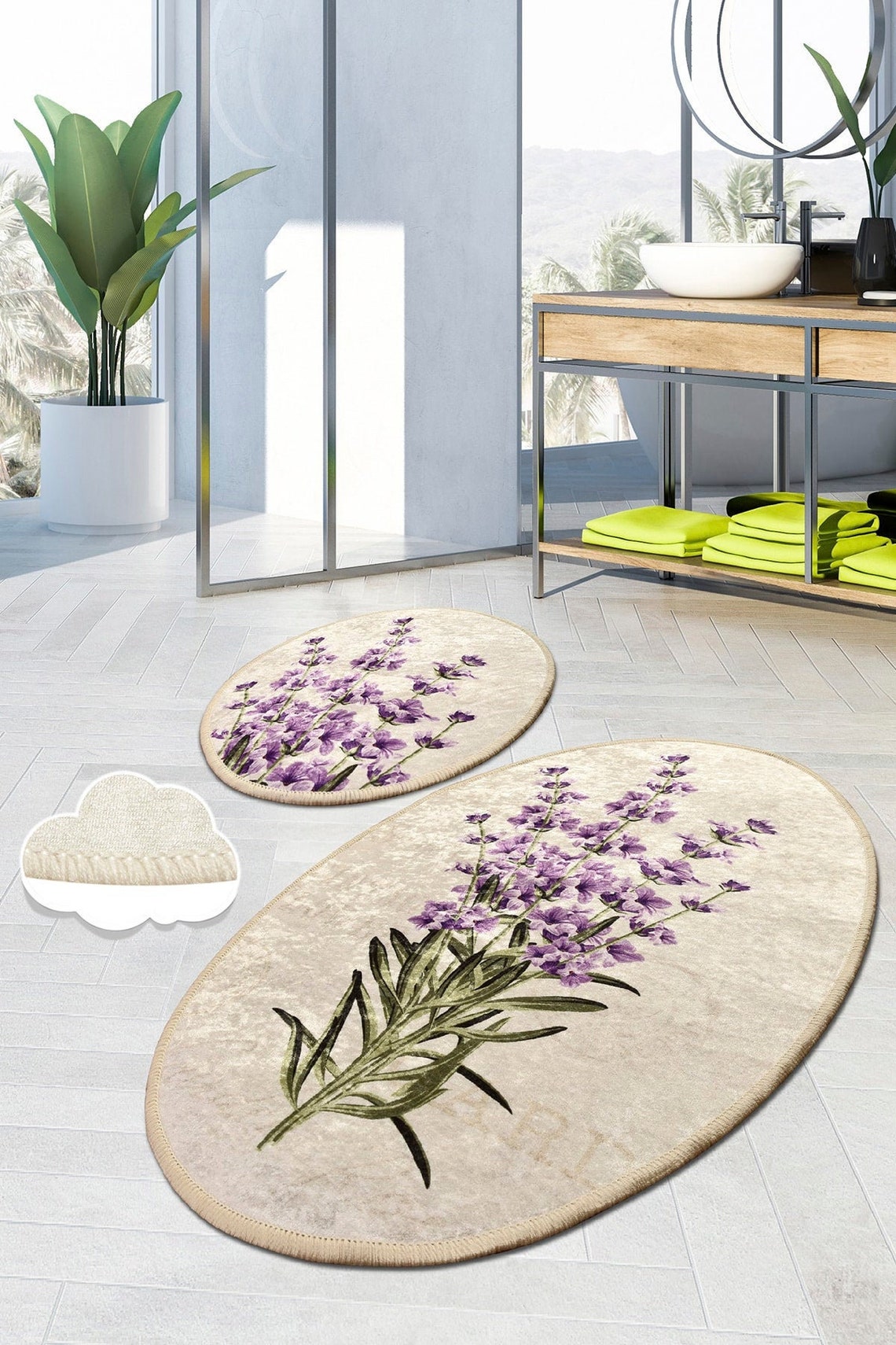 Lavender Oval Bath Mat Set of 2 Modern Rug NonSlip Mat Etsy