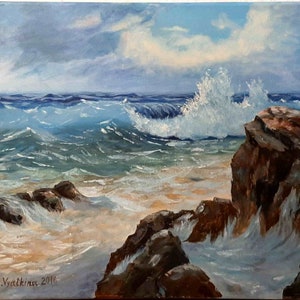 Seascape pintura onda arte original oceano pintura pintura acrílica seascape arte da parede mar surf arte 16 por 20 por ArtFromElenaV