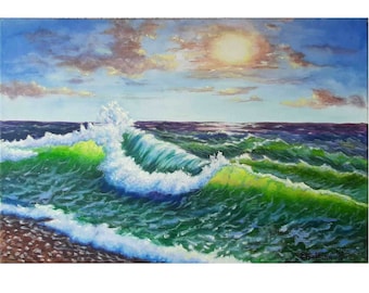 Original Seascape Acrylic Painting: California Coastal Wave Art (16x24)