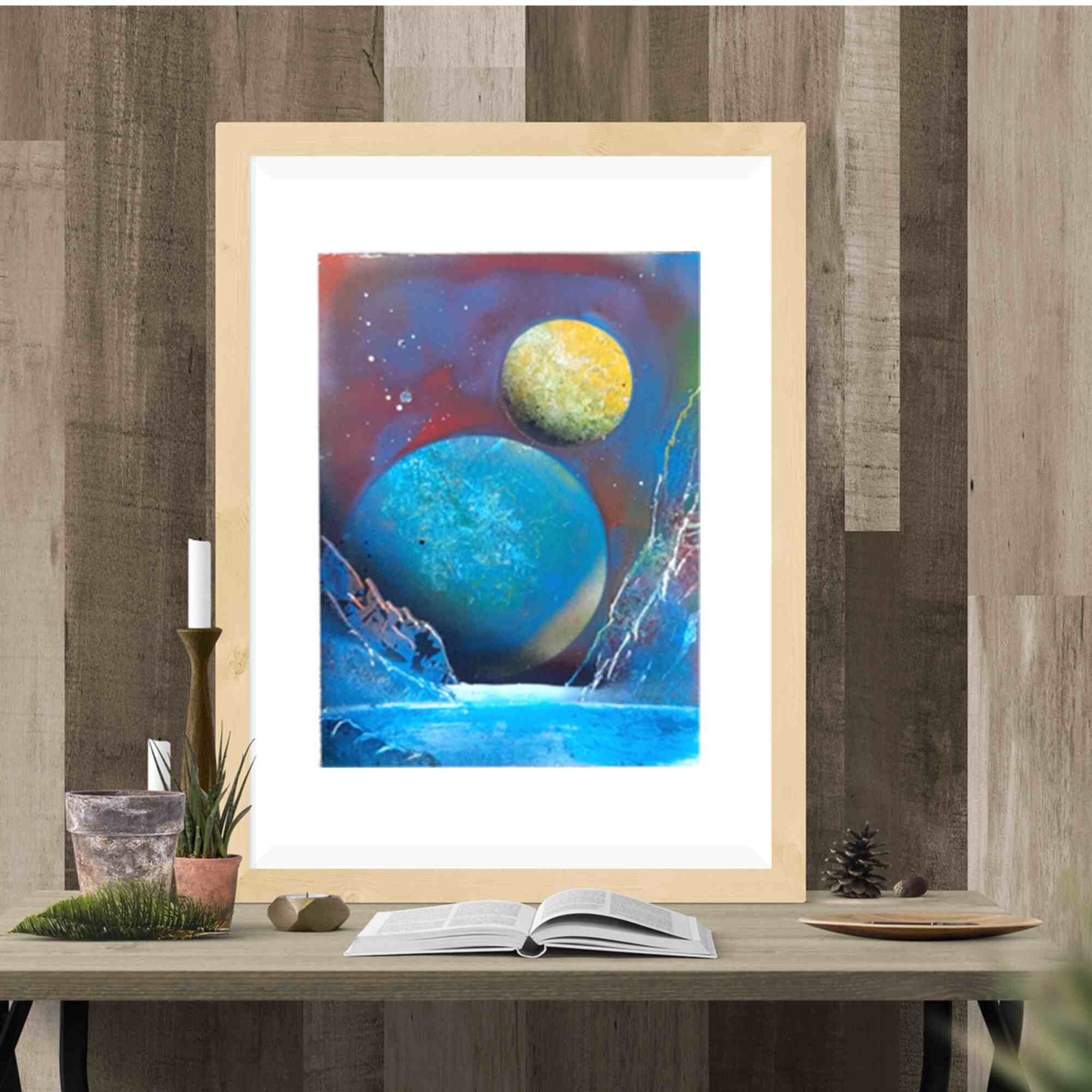 オリジナル宇宙スプレー絵画：惑星風景画（8x12） - Etsy 日本
