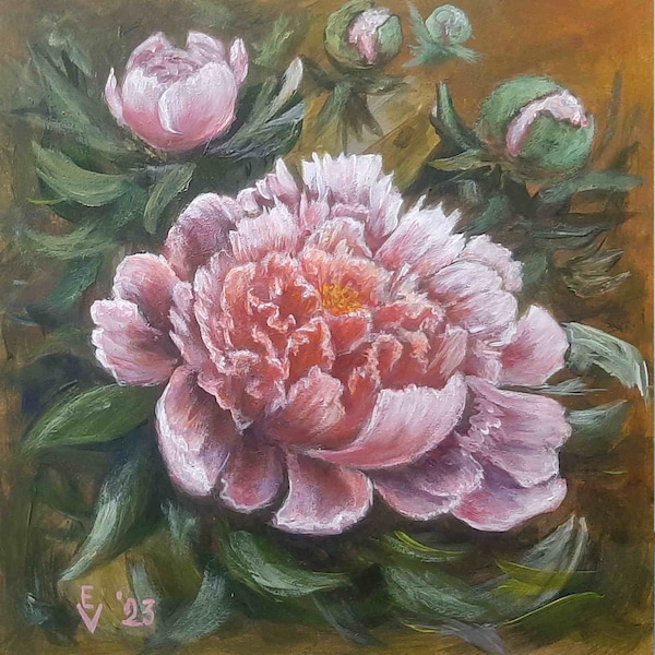 Rose pivoine peinture originale acrylique Art Floral oeuvre fleur Wall Art rose pivoine oeuvre Meadow peinture 8 par 8 par ArtFromElenaV