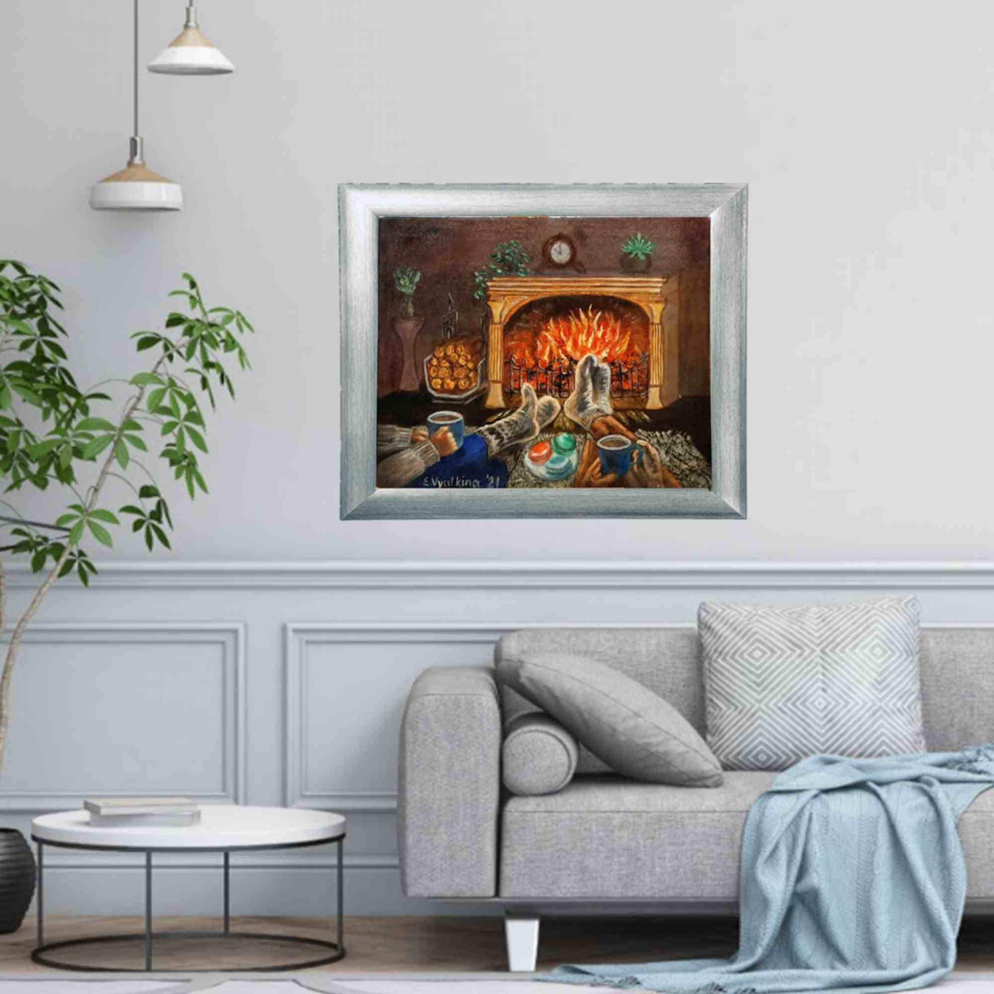 Hearth Painting Original Art Fireplace Canvas Art Hearth Artwork
