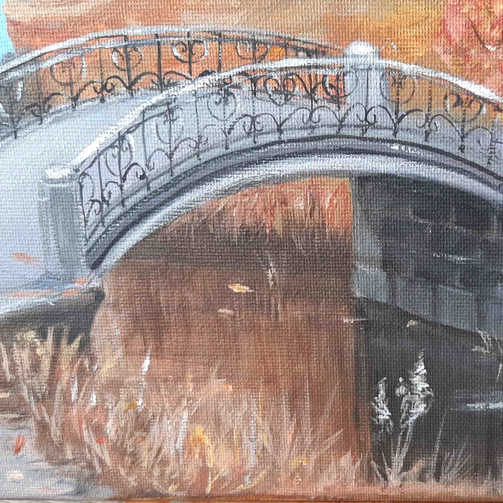 オリジナルアクリル橋の絵画：秋の川の風景、12x16キャンバス - Etsy 日本