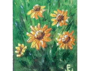 Sonnenblumen Malerei Original Acryl Kunst Magnet Gemälde Kleine Wiesenmalerei Blumen Wand Kunst Magnet Kunstwerk 2,2 x 2,8 cm by ArtfromElenaV