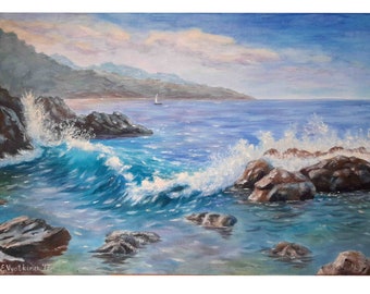 Original Seascape Acrylic Painting: Coastal Beach Wall Art (16x24)