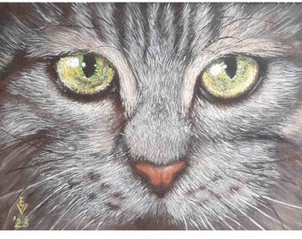 オリジナル猫目アクリル絵画：緑の目をした子猫の肖像画（6x8） - Etsy