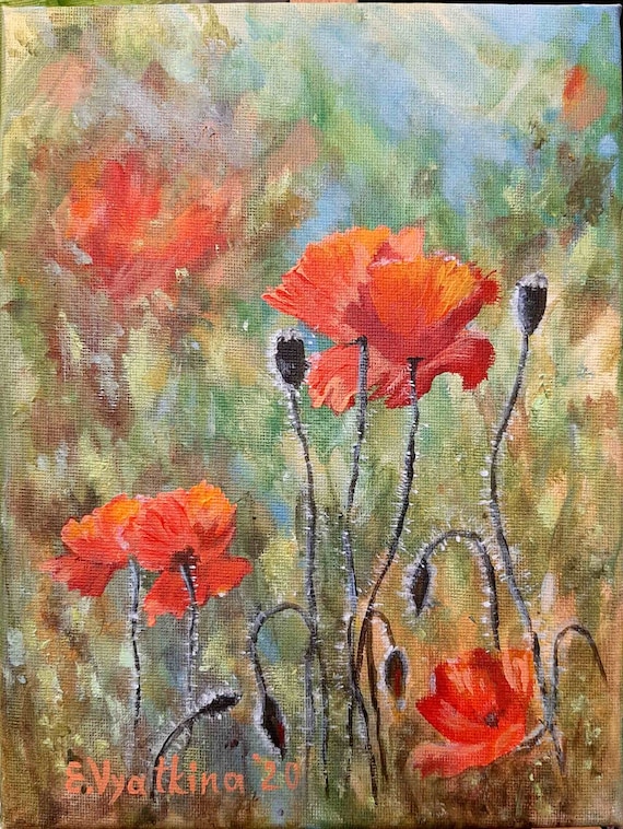 Poppies Artwork Original Art Meadow Painting Flower Canvas Art | Etsy