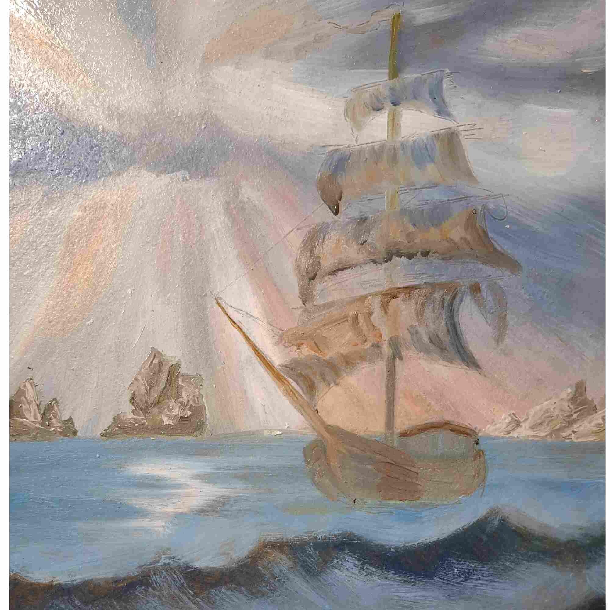絵画 油絵 雪永幸美作 帆船 大海 荒波 最終価格 オリジナル油絵：海賊船の海景、海洋アート（10x12） - Etsy 日本