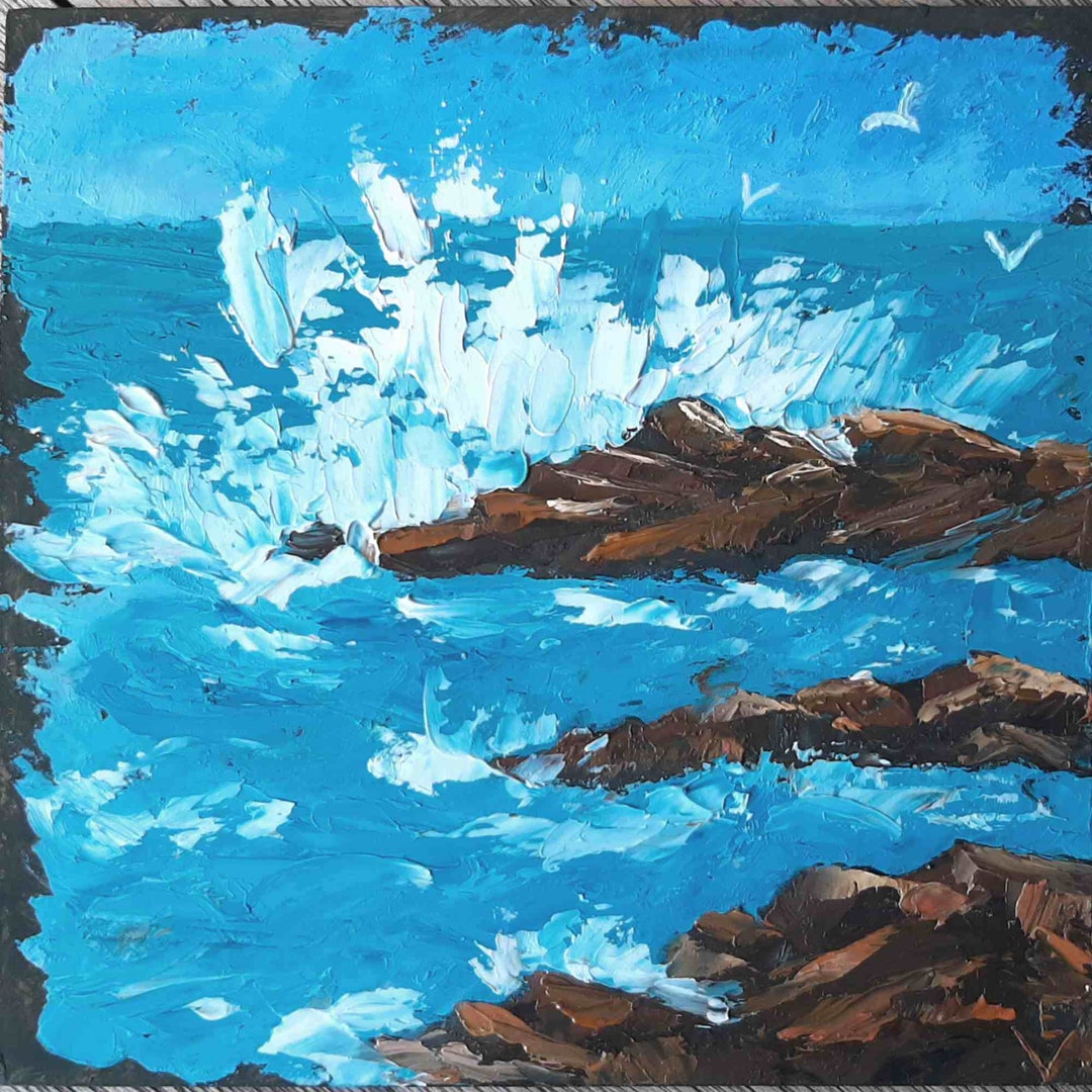 【F4号】good blue(spelling) 油絵 oil painting Original Oil Seascape Painting: Coastal Wave Impasto Art (6x6) - Etsy