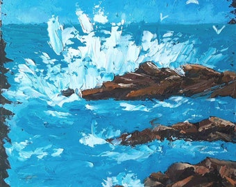 Foam Surf Artwork Original Oil Art Seascape Artwork Coastal Artwork Wave Painting Impasto Painting Seascape Art 6 by 6 by ArtFromElenaV