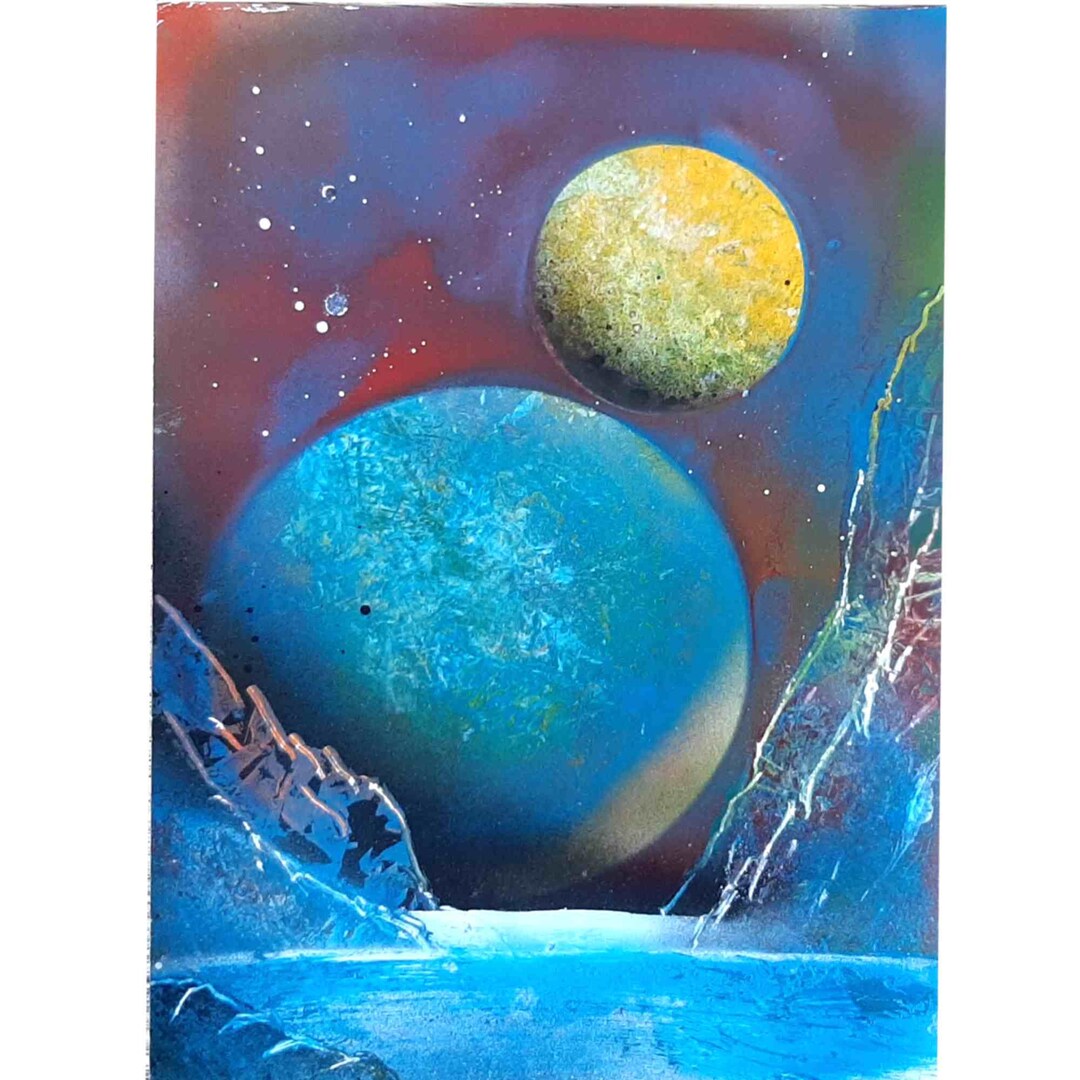 オリジナル宇宙スプレー絵画：惑星風景画（8x12） - Etsy 日本