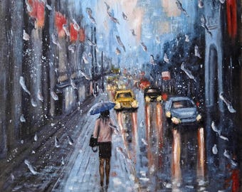 【真作】絵画　油彩10号　雨に濡れるパリの小路　石畳と街灯のある街景　A168 il_340x270.6874949260_ep4n.jpg