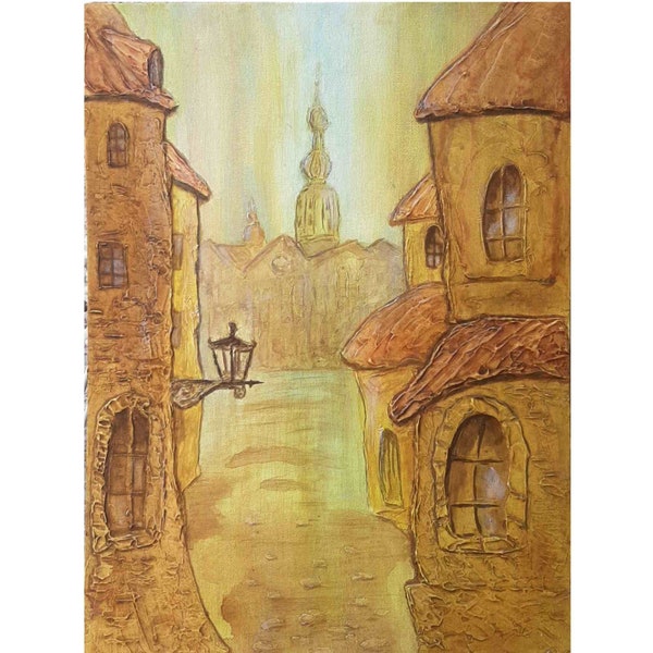 Alte Straßen Malerei Original Acryl Kunst Skyline Großstadt Kunstwerk Stadtbild Leinwand Europäische Stadt 12 von 16 by ArtfromElenaV