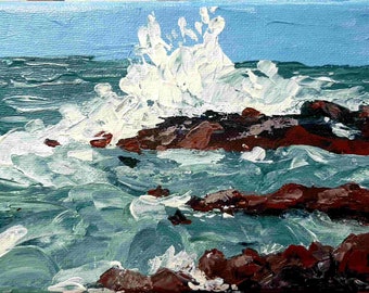 Seascape Wave Painting, Original Acrylic Seascape, 5x7