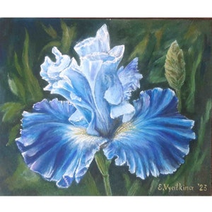 Iris Painting Original Acrylic Art Floral Painting Meadow Painting Flower Artwork  Iris Wall Art Iris Artwork 10 by 12 by ArtFromElenaV
