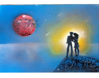 Couple peinture Original Spray Art amour peinture Fantasy oeuvre amour oeuvre Couple Wall Art Fantasy Spray Art 8 x 12 par ArtFromElenaV.