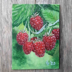 Himbeeren Malerei Original Acryl Kunst Früchte Kunstwerk Himbeeren Wand Kunst Blumen Leinwand Himbeeren Kunstwerk 100x120 by ArtfromElenaV