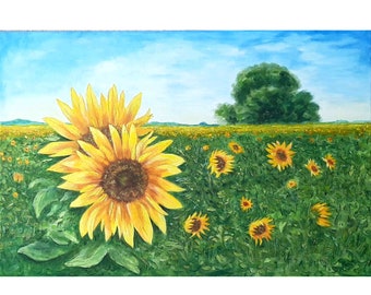 Original Sunflower Meadow Painting: Acrylic Floral Canvas Art (16x24)
