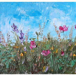 Prairie peinture originale huile Art fleur carte postale Art Floral Wall Art Floral peinture fleur peinture fleur oeuvre 4 * 6 par ArtFromElenaV