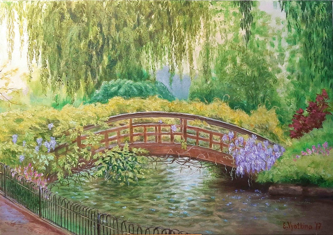 Bridge Painting Bridge Original Art Willow Canvas Art Romantic