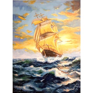 Sailboat Painting Original Acrylic Art Seascape Artwork Wave Painting Seascape Wall Art Sailboat Artwork 28 by 20 by ArtFromElenaV