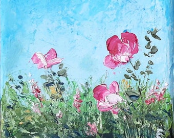 Meadow Painting Original Oil Art Floral Painting Flower Canvas Art Flower Painting Flower Artwork Floral Wall Art 4 * 4 by ArtFromElenaV
