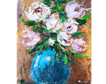 Peonies Artwork Original Oil Art Flower Postcard Art Floral Wall Art Floral Painting Flower Painting Flower Artwork  4 * 6 by ArtFromElenaV