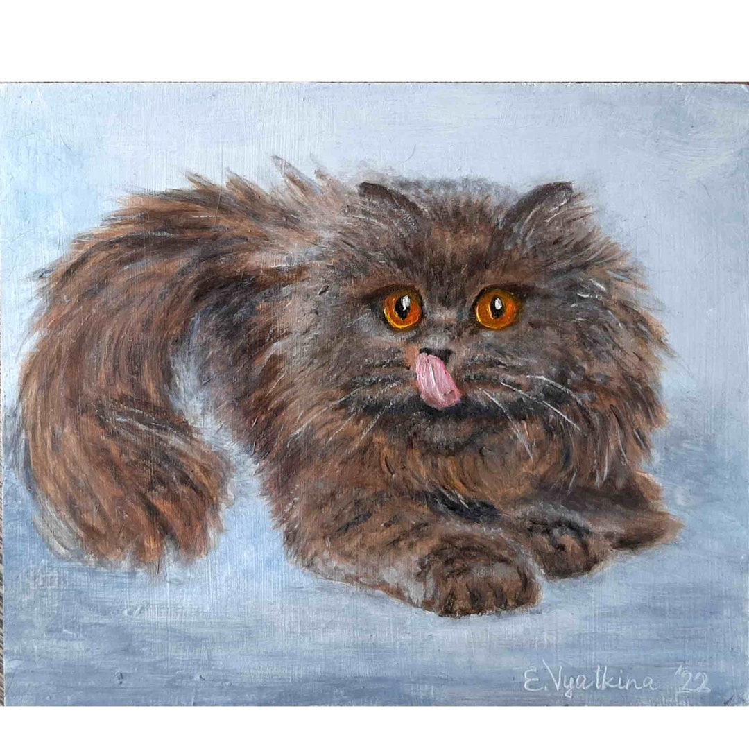 Original Oil Painting: Persian Cat Portrait, Kitty Wall Art (6.5x7.8 ...
